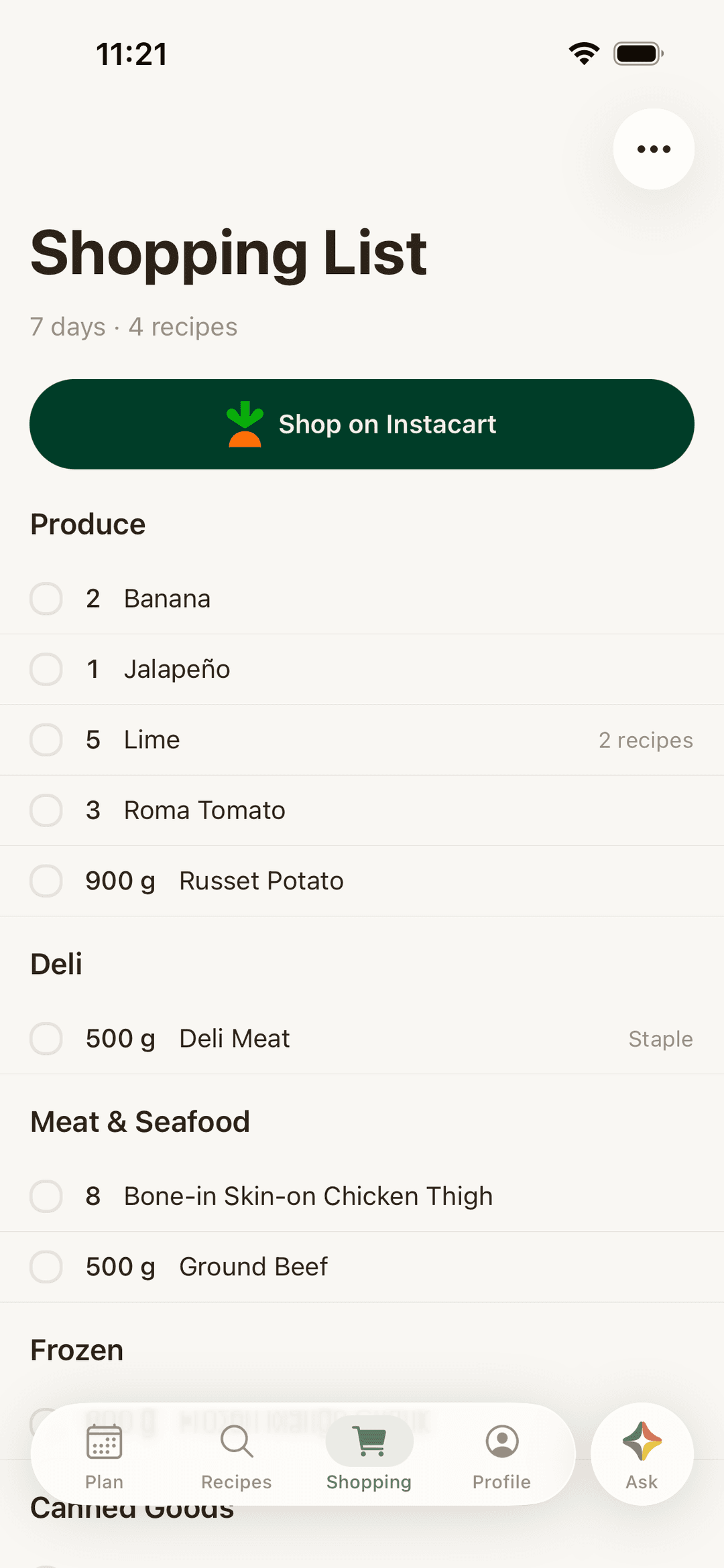 Your shopping list